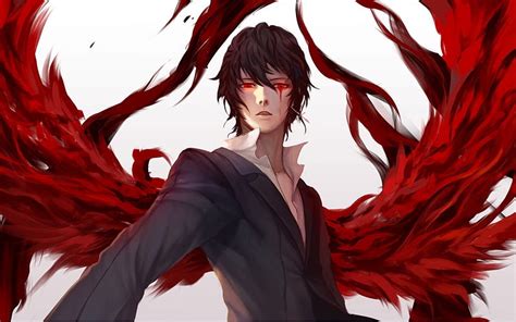 Vampire, red, wings, guy, manga, man, fantasy, anime, white, eyes, HD wallpaper | Peakpx