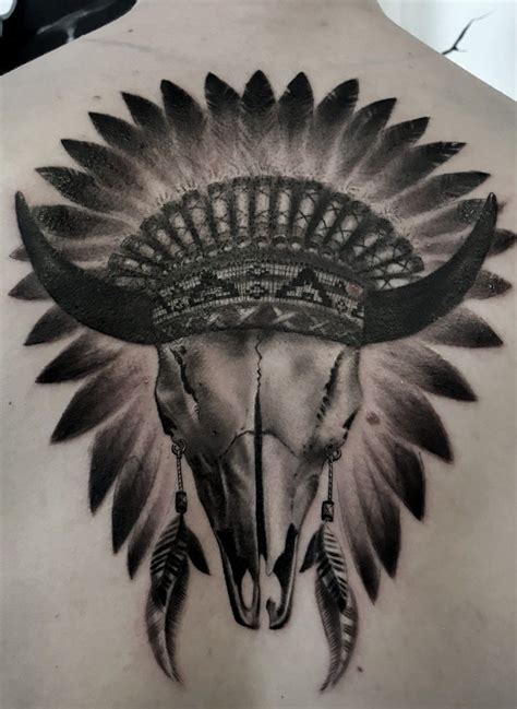 Bison skull done by @omargaviriag #skull #bisonskull #headdress #indian #nativeheaddress # ...