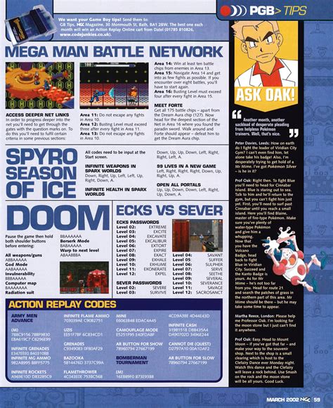 Game Boy Advance cheats & tips - from Planet Game Boy Issue 40 - March 2002 - from NGC Magazine ...