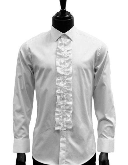 Mens Classic Ruffle Tuxedo Shirt in White