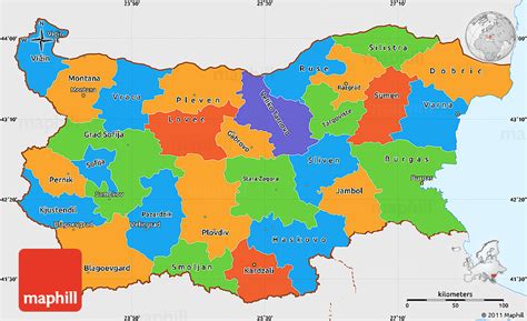 Political Simple Map of Bulgaria, single color outside