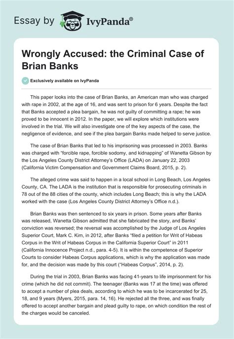 Wrongly Accused: the Criminal Case of Brian Banks - 950 Words | Case Study Example