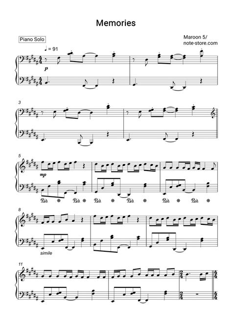 Maroon 5 - Memories sheet music for piano download | Piano.Solo SKU PSO0023611 at