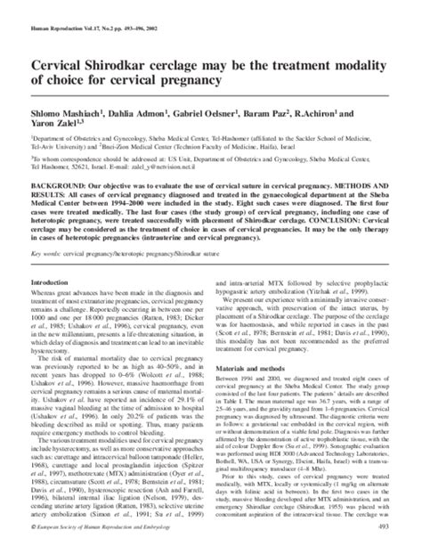 (PDF) Cervical Shirodkar cerclage may be the treatment modality of choice for cervical pregnancy ...