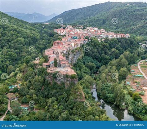 Amazing Aerial View on Castellfollit De La Roca, Picturesque Medieval ...