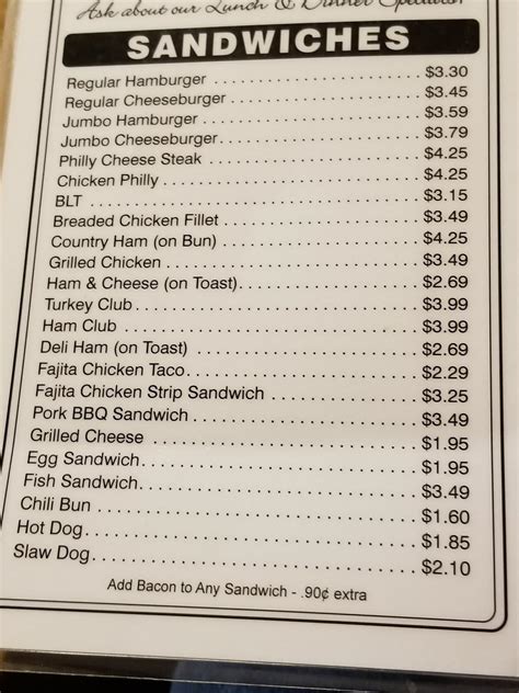 Menu at Teddy's Restaurant, Nickelsville