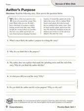 Because of Winn-Dixie: Author's Purpose Worksheet for 5th - 7th Grade ...