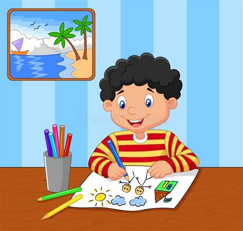 Cartoon little boy drawing stock vector. Illustration of artist - 51245212