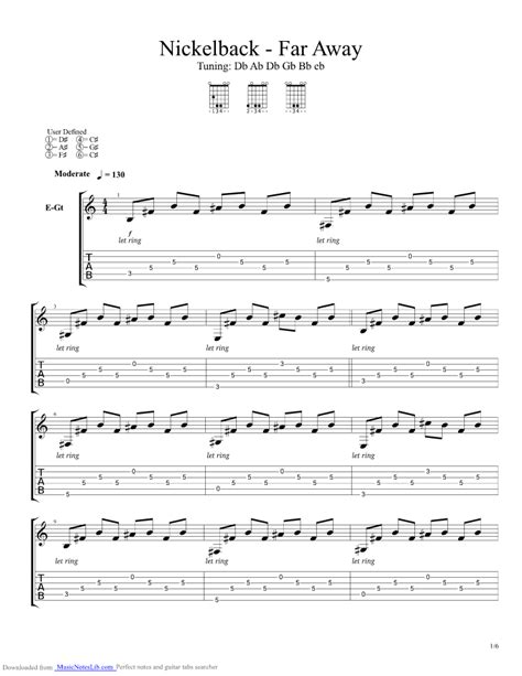 Far away guitar pro tab by Nickelback @ musicnoteslib.com