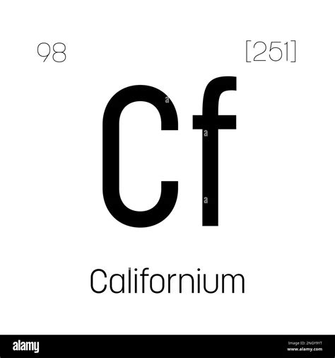 Californium, Cf, periodic table element with name, symbol, atomic number and weight. Synthetic ...