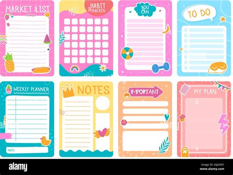 Cute planner pages with stickers, notebook or diary template. Weekly ...