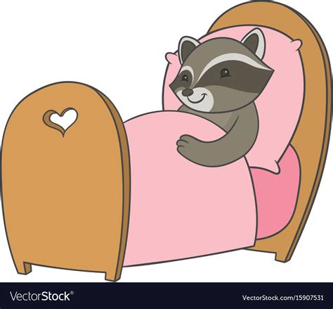 Cartoon raccoon sleeping in a comfortable bed Vector Image