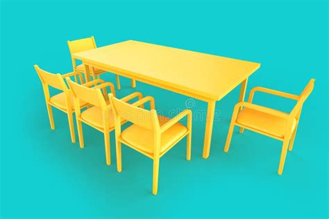 Minimalistic Dining Table with Set of Chairs. 3D Rendering Stock Illustration - Illustration of ...