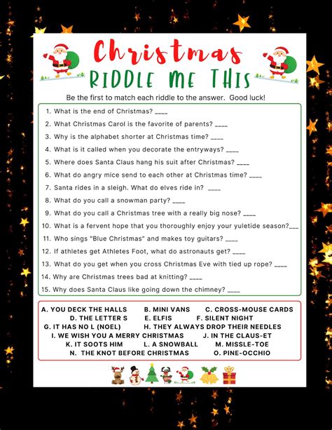 Christmas Riddle Game Christmas Game Printable Fun Holiday Party Game for All Ages Festive ...