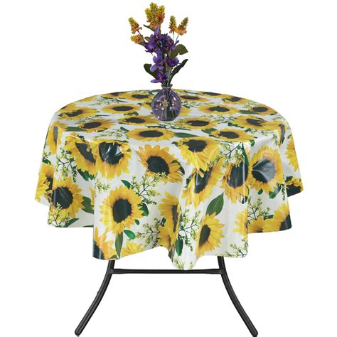 Ottomanson Vinyl Tablecloth Sunflower Design Indoor & Outdoor Non-Woven Backing Tablecloth, 55 ...