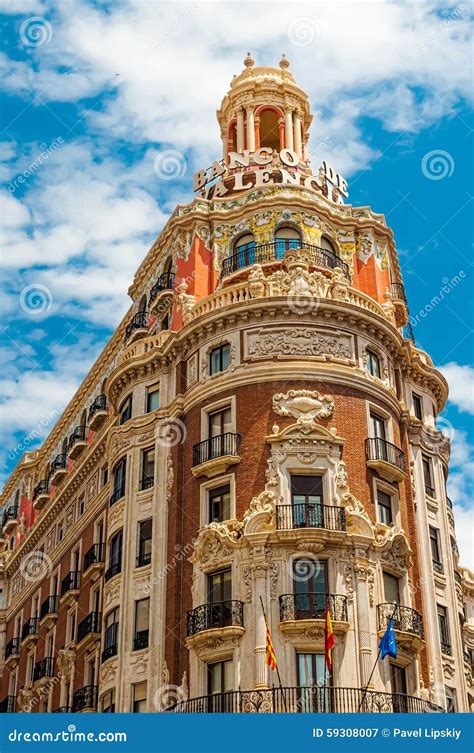 Historical Building Bank Of Valencia In The Old Town Valencia, Spain ...