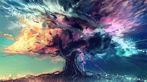 Download wallpaper 1366x768 tree of life, fantasy, artwork, tablet ...