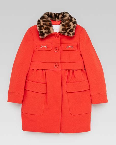 Gucci Single-Breasted Fur-Collar Coat, Orange