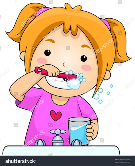 A Young Girl Brushing Her Teeth - Vector - 61720489 : Shutterstock