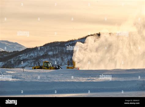 Pictured are snow clearing vehicles at Bardufoss airport, Norway Stock Photo - Alamy