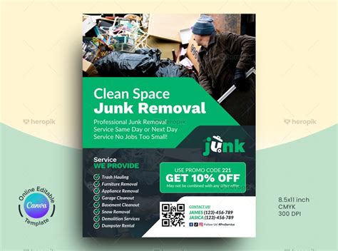 Clean Space Junk Removal Canva Flyer Design - Heropik!