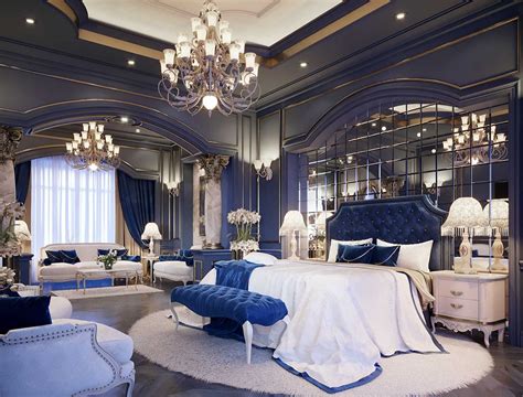 Stunning Navy Blue Luxury bedroom decor with blue velvet tufted bed ...