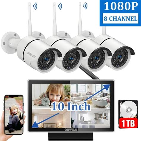 Wireless Security Camera System with Monitor,OHWOAI Home Surveillance Cameras System, 8CH NVR ...