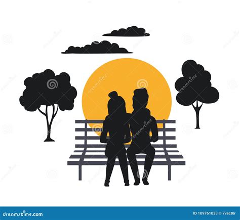 Silhouette of Couple Sitting on the Bench in the Park Stock Vector - Illustration of person ...