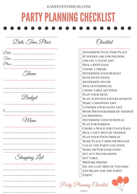 Printable Party Planning Checklist – Easy Event Ideas