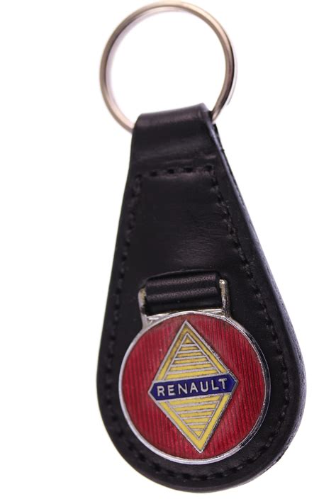 Renault - original early 1960s small vitreous enamel badge remounted onto a new leather keyfob ...