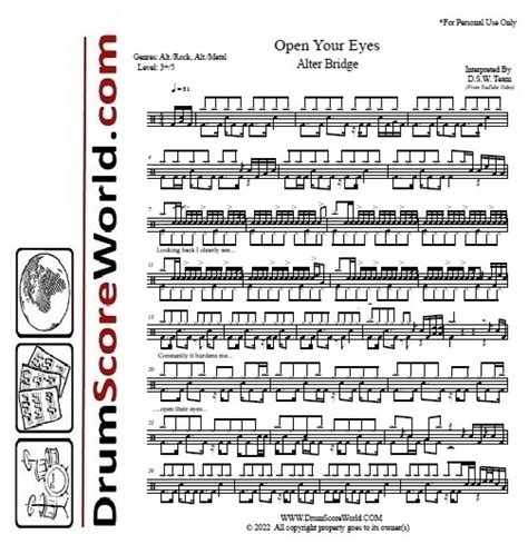 Alter Bridge - Open Your Eyes - Drum Score - Drum Sheet,Drum Note,Drum ...