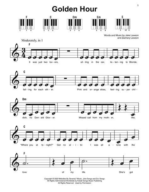 Golden Hour by Jvke Sheet Music for Super Easy Piano at Sheet Music Direct