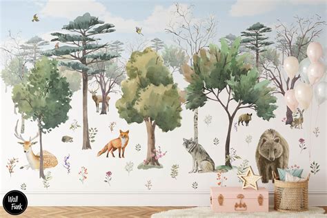 Woodland Nursery Wallpaper Removable Nursery Wallpaper Bear - Etsy UK