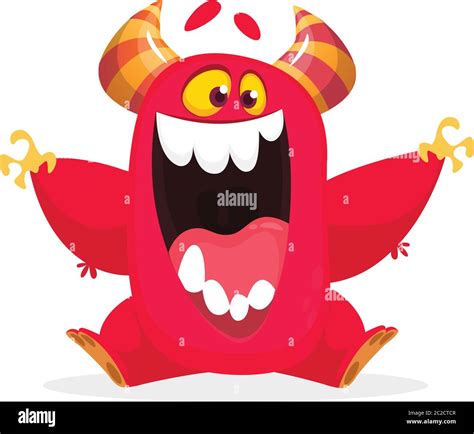 Cartoon happy red monster. Halloween vector illustration of cute ...