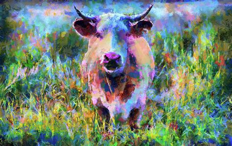 Colorful Cow Modern Impressionism Painting by Matthias Hauser - Pixels