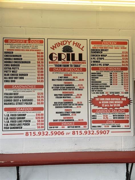 Menu at Windy Hill Grill fast food, Bradley, 184 W North St