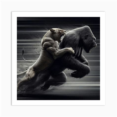 Lion And Gorilla Fighting Art Print by art-ferns- - Fy