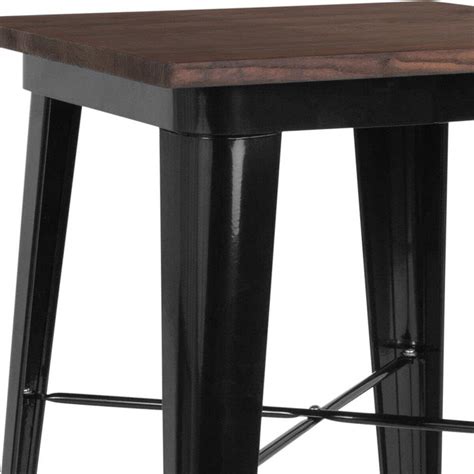 Industrial Black Bar Height Table with Dark Walnut Wood Top