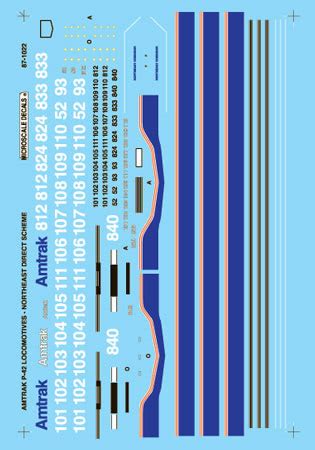 Microscale Decals: HO Scale - Amtrak® Diesel - P40, P42 - Phase IV & Northeast Direct.