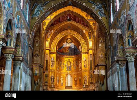 The Interior Of Monreale Cathedral, Palermo, Sicily, Italy Stock Photo ...