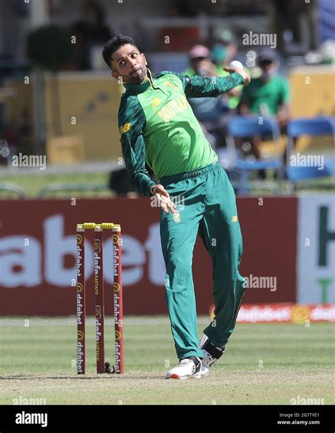 South Africa's Keshav Maharaj bowling during the third one day ...