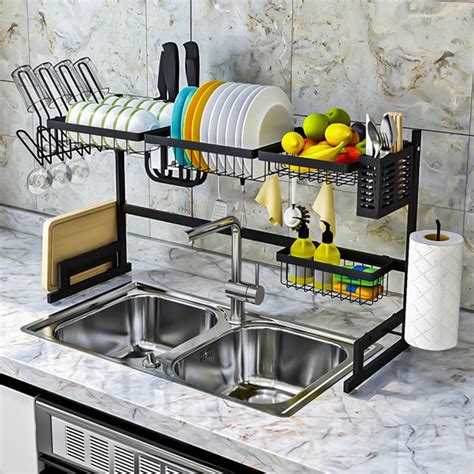 Dish Drying Rack Bowl Rack Holder 2-Tier Dryer Stainless Steel Over ...