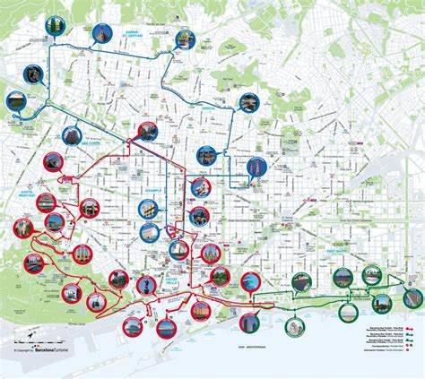 Barcelona hop on hop off map - Barcelona hop on off bus map (Catalonia Spain)