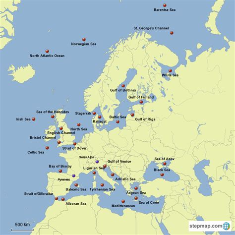 StepMap - Major bodies of water Europe - Landkarte für Germany