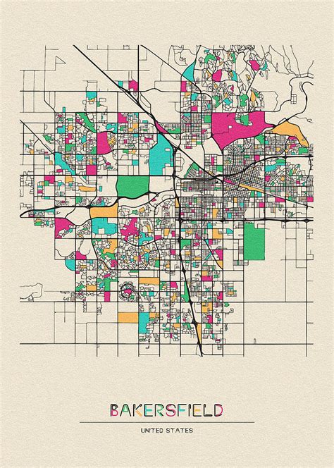 Prints Printable Map of Bakersfield California CA Instant Download ...