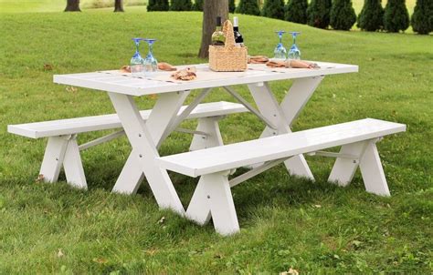 Dura-Trel White Plastic Picnic Table with Detached Benches