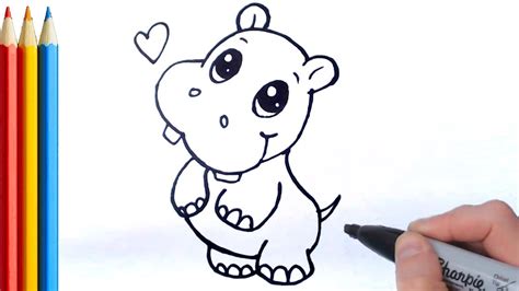 (fast-version) How to Draw Cute Hippo (Simple) - Step by Step Tutorial - YouTube