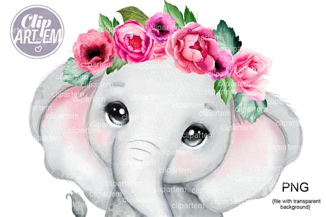 Super Cute Girl Elephant Pink Flowers Watercolor PNG images (1224211) | Illustrations | Design ...