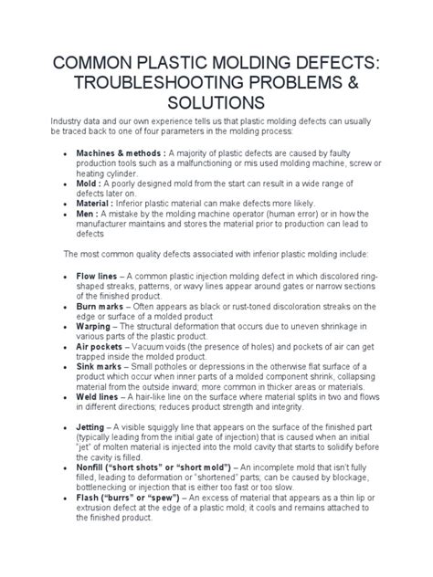 Common Plastic Molding Defects | PDF | Economic Sectors | Chemistry