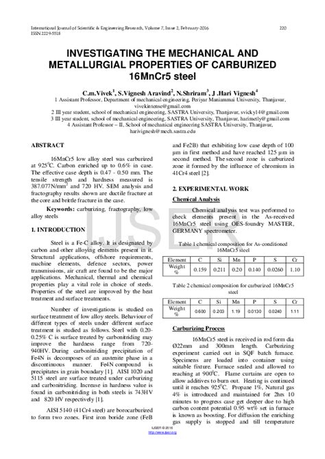 (PDF) INVESTIGATING THE MECHANICAL AND METALLURGIAL PROPERTIES OF CARBURIZED 16MnCr5 steel ...